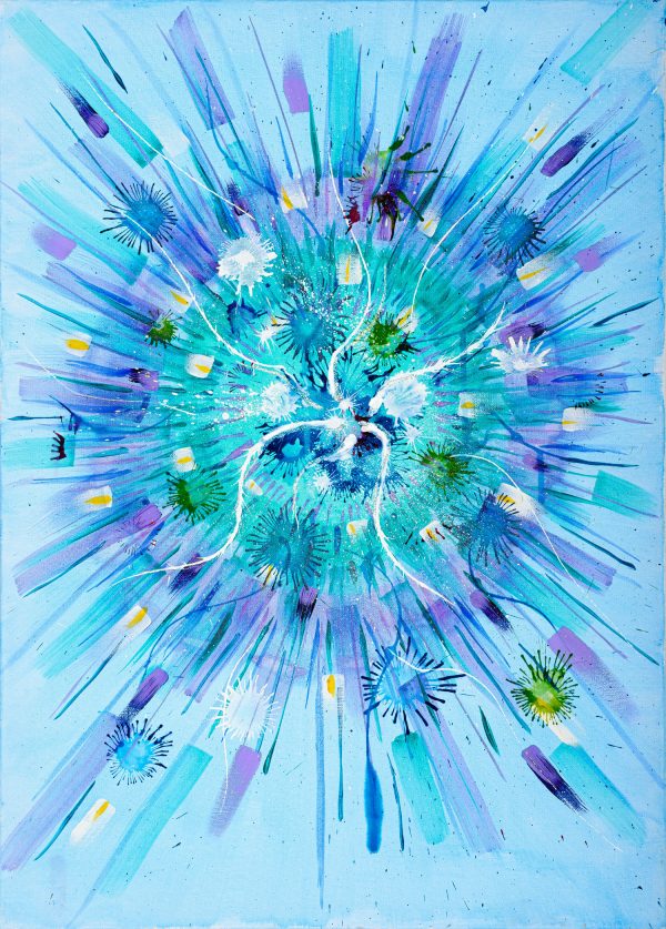 Original artwork Heart - Circle- Blue Green Purple